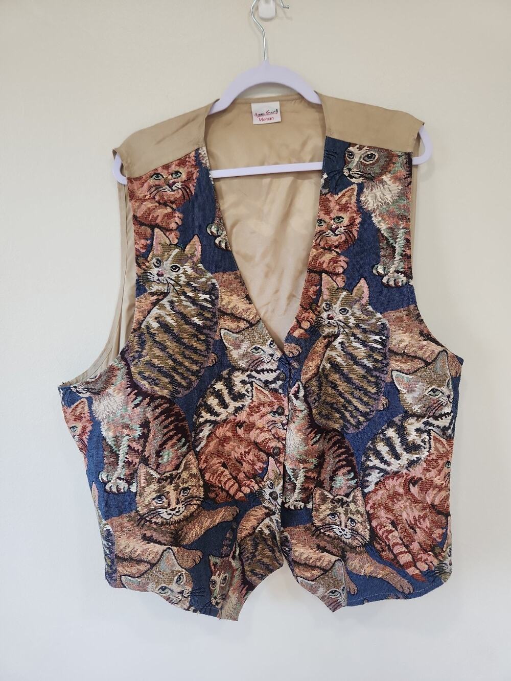 Bobbie Brooks Vest Women’s 4x Cat Kitten Embroidered Tapestry Grandma Chic VTG